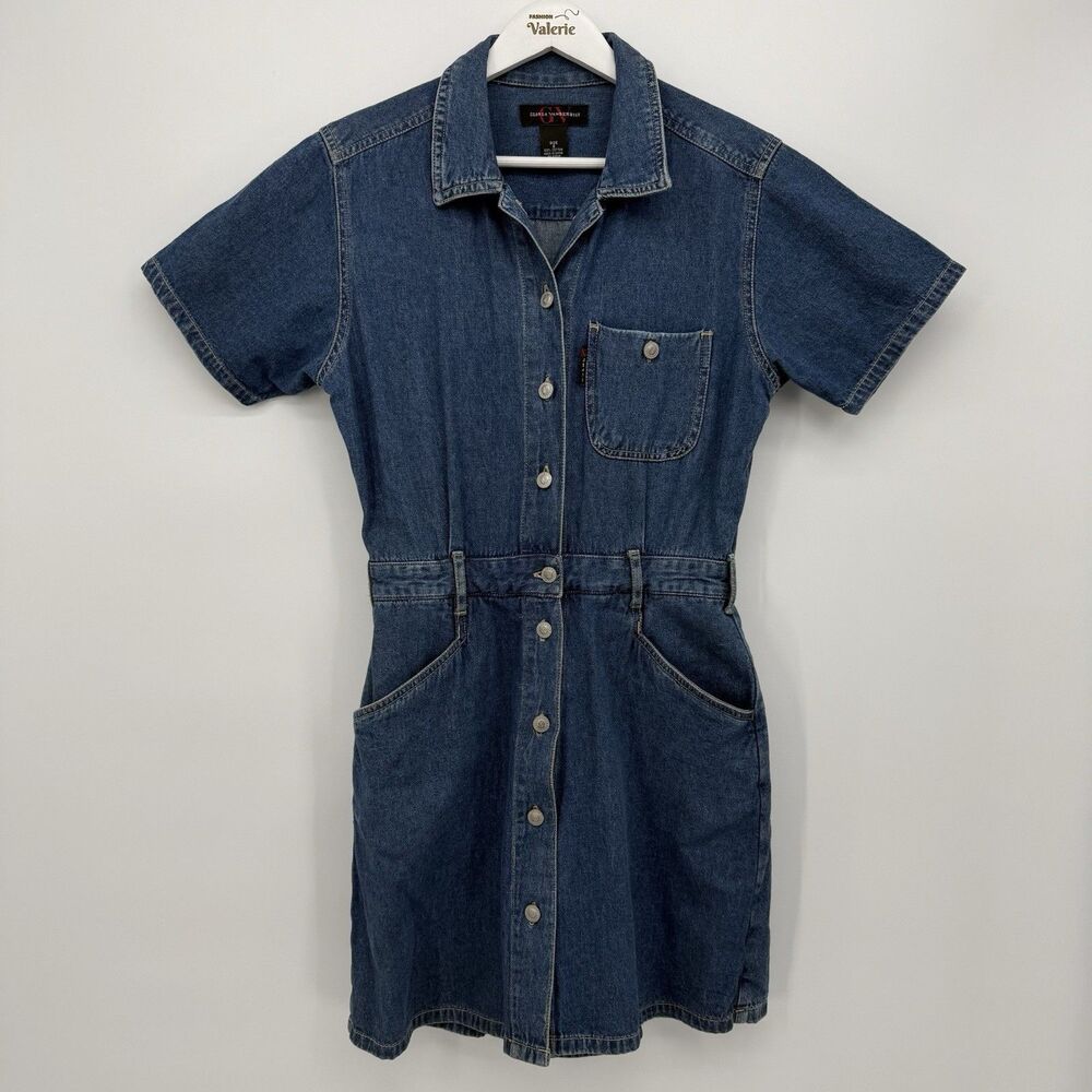 Gloria Vanderbilt Blue Denim Cotton Collared One Piece Romper Y2k Size Small